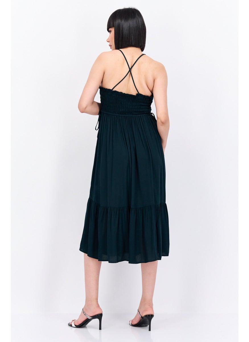 Scotch & Soda Women Solid Midi Tiered Dress, Dark Green  - Image 2