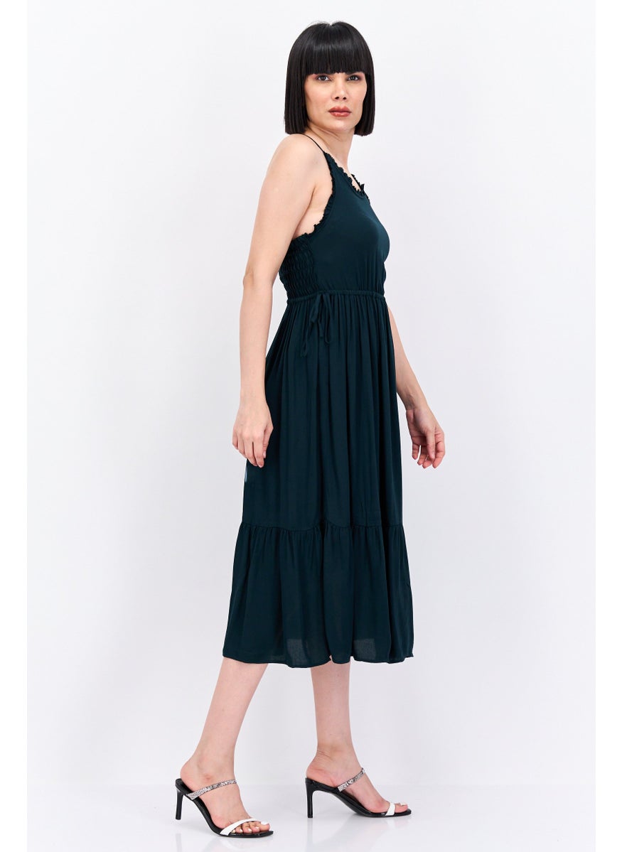 Scotch & Soda Women Solid Midi Tiered Dress, Dark Green  - Image 4