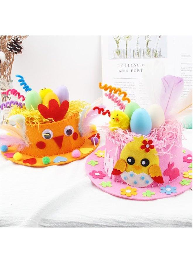 Easter Diy Hat Making Kit Colorful Egg Decorated Creative Gift Rabbit For Kindergarten Kids Toy Puzzle Building Set-Color:Thanksgiving (Pink)  - Image 2