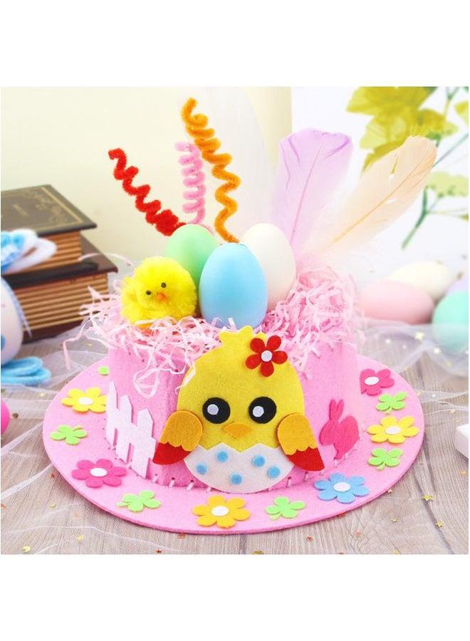 Easter Diy Hat Making Kit Colorful Egg Decorated Creative Gift Rabbit For Kindergarten Kids Toy Puzzle Building Set-Color:Thanksgiving (Pink)  - Image 1