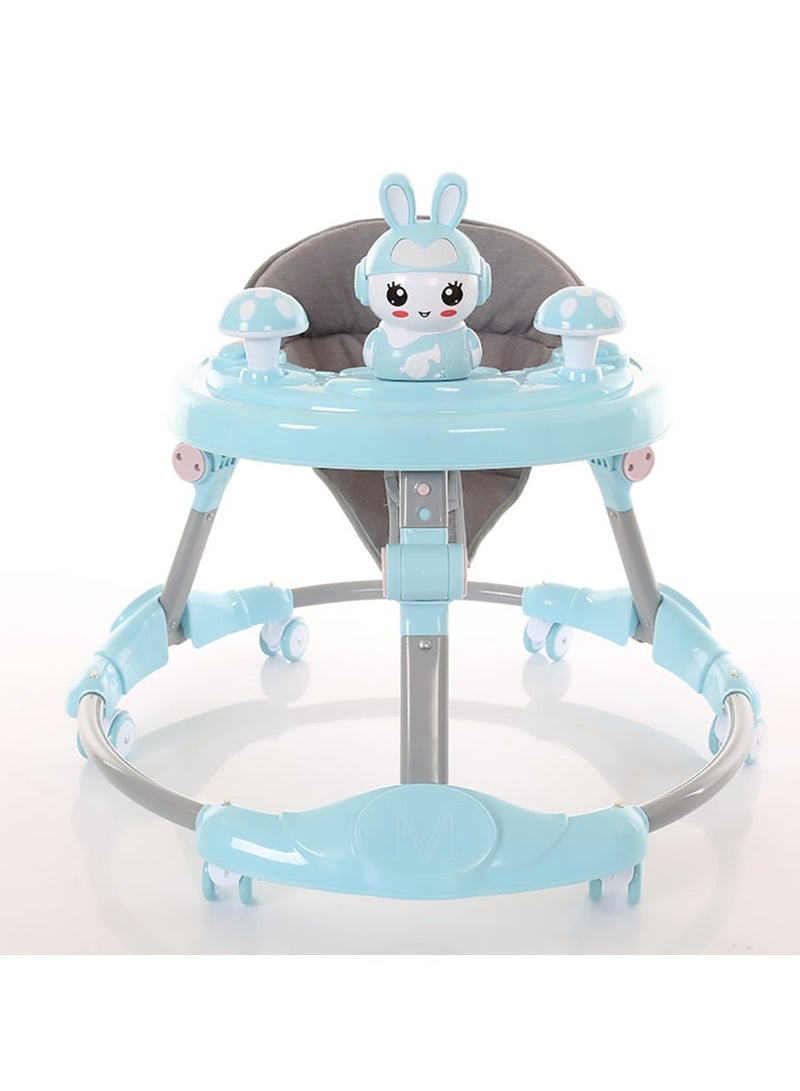 مشاية أطفال متعددة الوظائف بثلاثة ارتفاعات قابلة للتعديل مع شريط ألعاب وموسيقى | عجلات دوارة 360 درجة، صينية لعب قابلة للفصل ومشاية أنشطة آمنة قابلة للطي للأطفال، ازرق