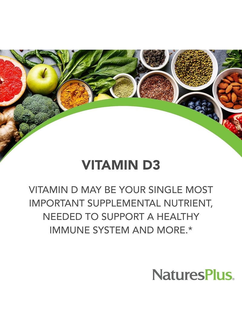 NaturesPlus Vitamin D3, 250 mcg (10,000 IU), 60 Softgels - Image 2