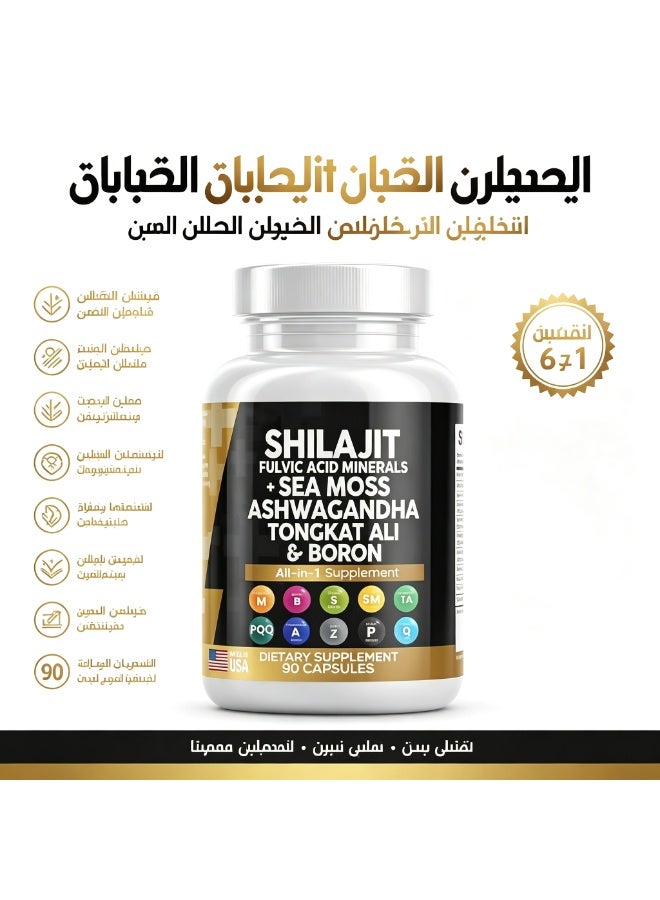 شيلاجيت آر إكس مكمل غذائي شيلاجيت من كلين نيوتراسوتيكالز بتركيز 10000 ملغ مع طحالب البحر بتركيز 6000 ملغ، وأشواغاندا بتركيز 6000 ملغ، وتونغكات علي، وبورون، ومغنيسيوم - كبسولات حمض الفولفيك للرجال - 90 كبسولة - Image 1