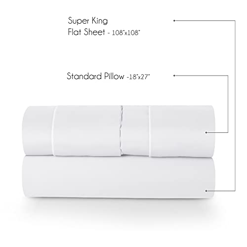 SPREAD SPAIN 500 Thread Count Italian Pure Cotton Flat Sheets, 108" X 108" Inch Super King Size Bedsheet With 2 Pillow Cases, Wrinkle Free Cotton Sheets,White,500 TC - Image 4