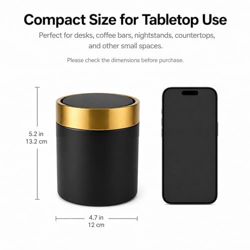 JILLICK Mini Trash Can with Lid, Small Metal Desktop Trash Bin with Swing Lid, 1.5L / 0.4 Gal Countertop Waste Bin for Desk, Vanity, Bathroom, Coffee Bar and Office, Black - Image 4