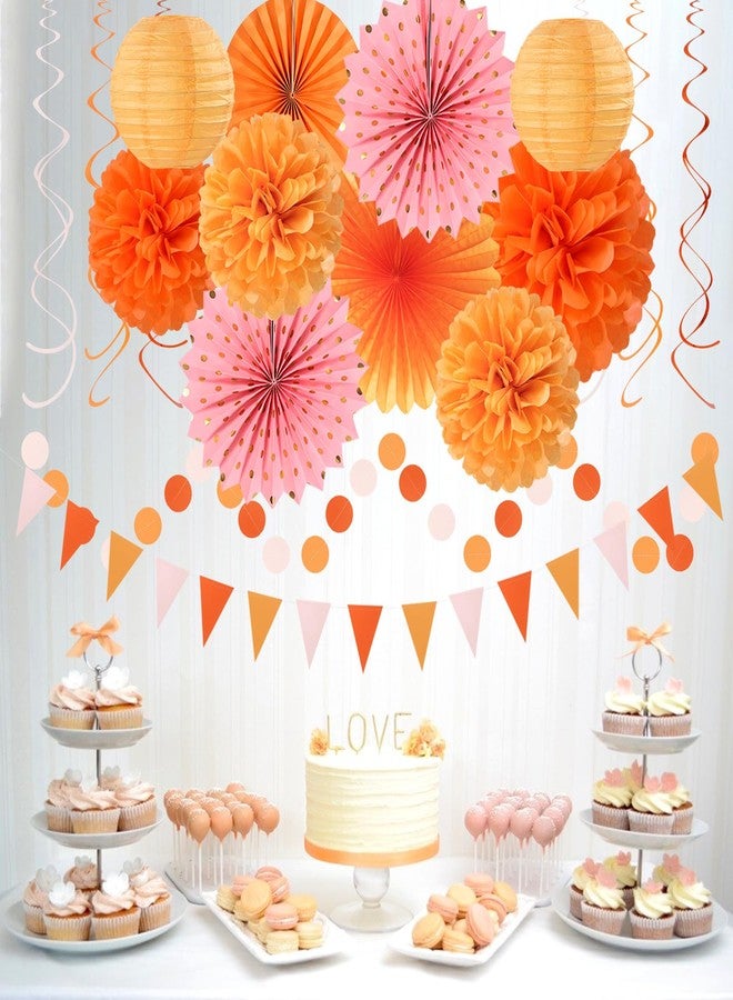 Hugtmr Fall-Boho Pink-Orange Thanksgiving Party-Decorations - 33pcs Autumn Friendsgiving Banner,Streamers Tassel Garland,Birthday Tissue Pom Poms, Paper Lantern Fans,Baby Bridal Shower Hanging Decor Hugtmr - Image 4
