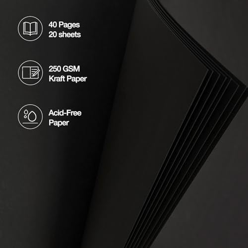 potricher 7 x 7 Inch DIY Scrapbook Album 40 Pages Hardcover Kraft Paper Scrap Book Photo Albums Memory Book for Wedding and Anniversary Family (Black, 7 Inch) - Image 5