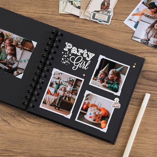 potricher 7 x 7 Inch DIY Scrapbook Album 40 Pages Hardcover Kraft Paper Scrap Book Photo Albums Memory Book for Wedding and Anniversary Family (Black, 7 Inch) - Image 3