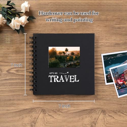 potricher 7 x 7 Inch DIY Scrapbook Album 40 Pages Hardcover Kraft Paper Scrap Book Photo Albums Memory Book for Wedding and Anniversary Family (Black, 7 Inch) - Image 2