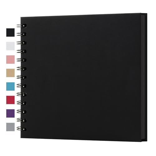 potricher 7 x 7 Inch DIY Scrapbook Album 40 Pages Hardcover Kraft Paper Scrap Book Photo Albums Memory Book for Wedding and Anniversary Family (Black, 7 Inch) - Image 1