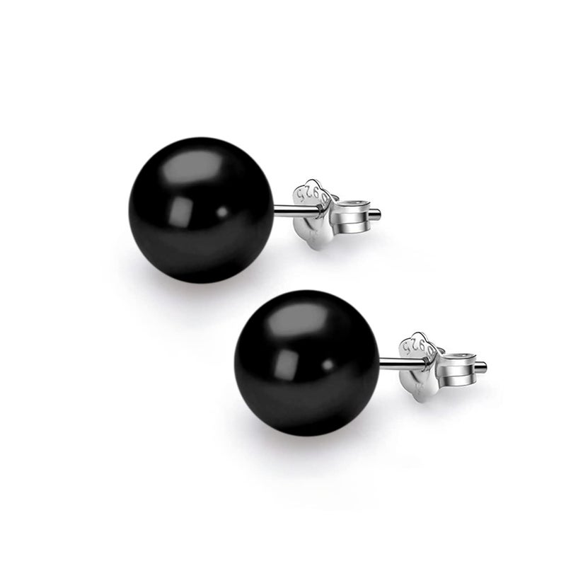 HIGHSPARK 925 Silver Classic Pearl Earrings for Women | 92.5 Sterling Silver & Brilliant Lustre Pearls | Lovely Gift for Women - Pearl Black 10mm - Image 5