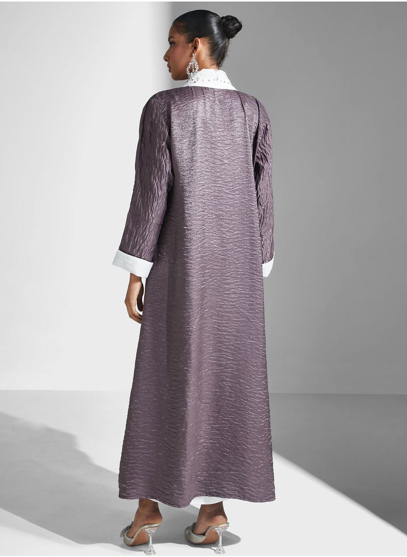 Aara Flared Sleeve Lapel Detail Abaya  - Image 2