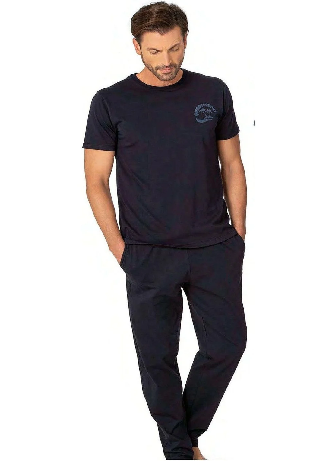 بيير كاردان 6079 Men's Short Sleeve Crew Neck Pajama Set-Navy Blue