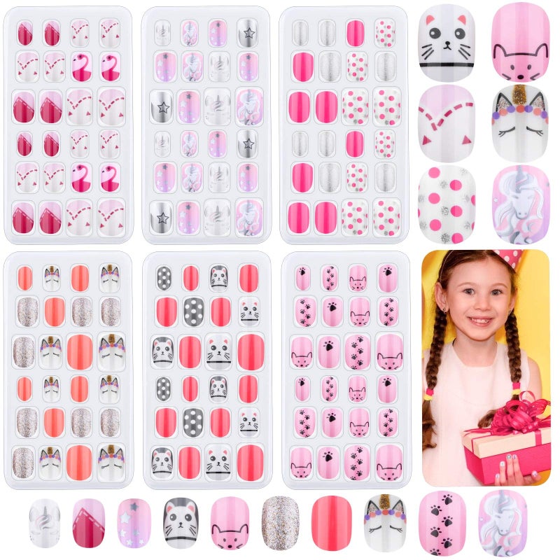 144 Pcs Thrilez Kids Press on Nails for Girls Teens  Artificial Nail Tips Pre Glue Full Cover Short Nails  Nail Art Decoration Pink Series