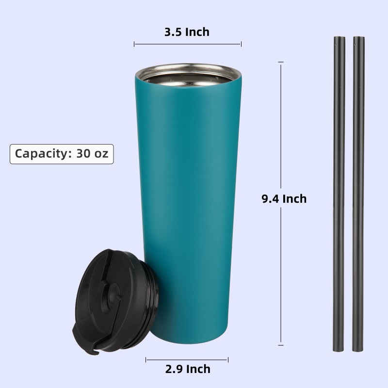 Konokyo 30 OZ Insulated Tumbler with Lid and 2 Straws Stainless Steel Water Bottle Vacuum Travel Mug Coffee Cup,Blue - Image 2