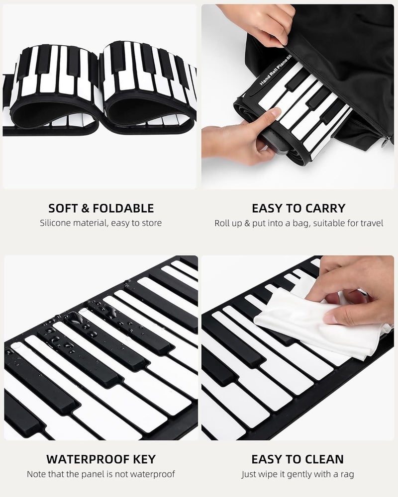 POGOLAB 88 Keys Roll-Up Piano Keyboard - Soft Keyboard with 14 Demos/128 Rhythms/128 Tones, Foldable Portable Keyboard with Pedal, Bluetooth, Digital for Beginners - Image 2
