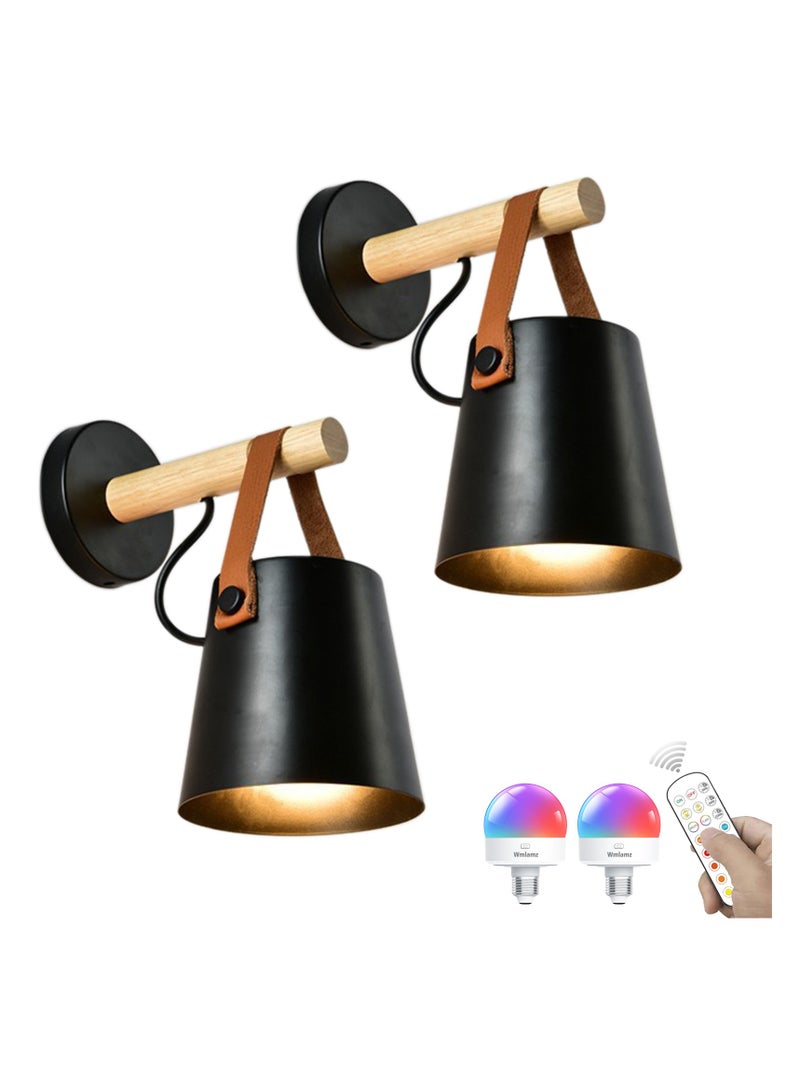 Wmlamz 2pcs Battery Operated Black Wall Lights With Remote, Non Hardwired Study Porch Stair Bedroom Lamps - Image 1