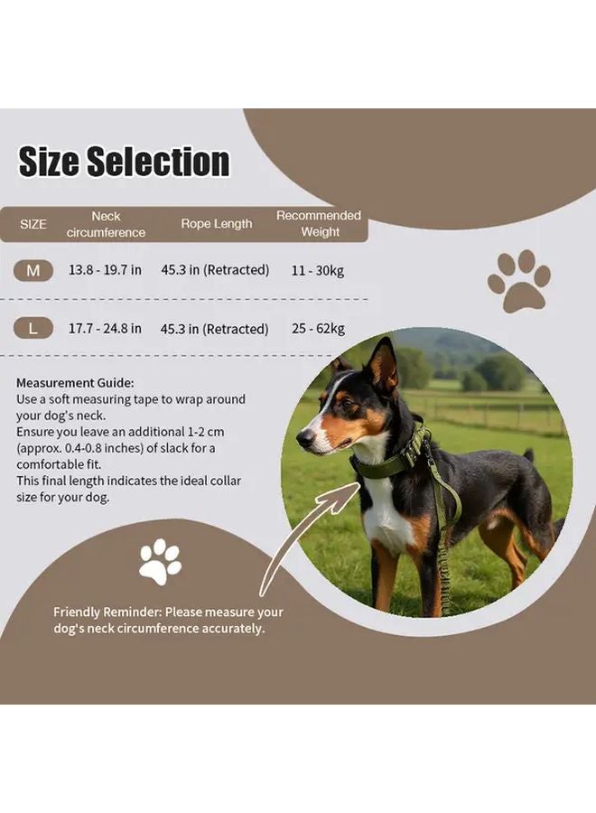 مجموعة أطواق وأحبال كلاب تكتيكية خضراء متينة، حبل قابل للتعديل للكلاب الكبيرة والمتوسطة - Image 4