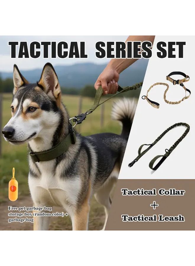 مجموعة أطواق وأحبال كلاب تكتيكية خضراء متينة، حبل قابل للتعديل للكلاب الكبيرة والمتوسطة - Image 2