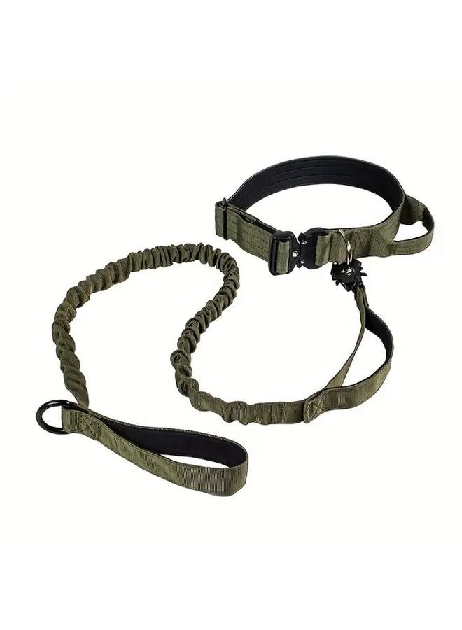 مجموعة أطواق وأحبال كلاب تكتيكية خضراء متينة، حبل قابل للتعديل للكلاب الكبيرة والمتوسطة - Image 1