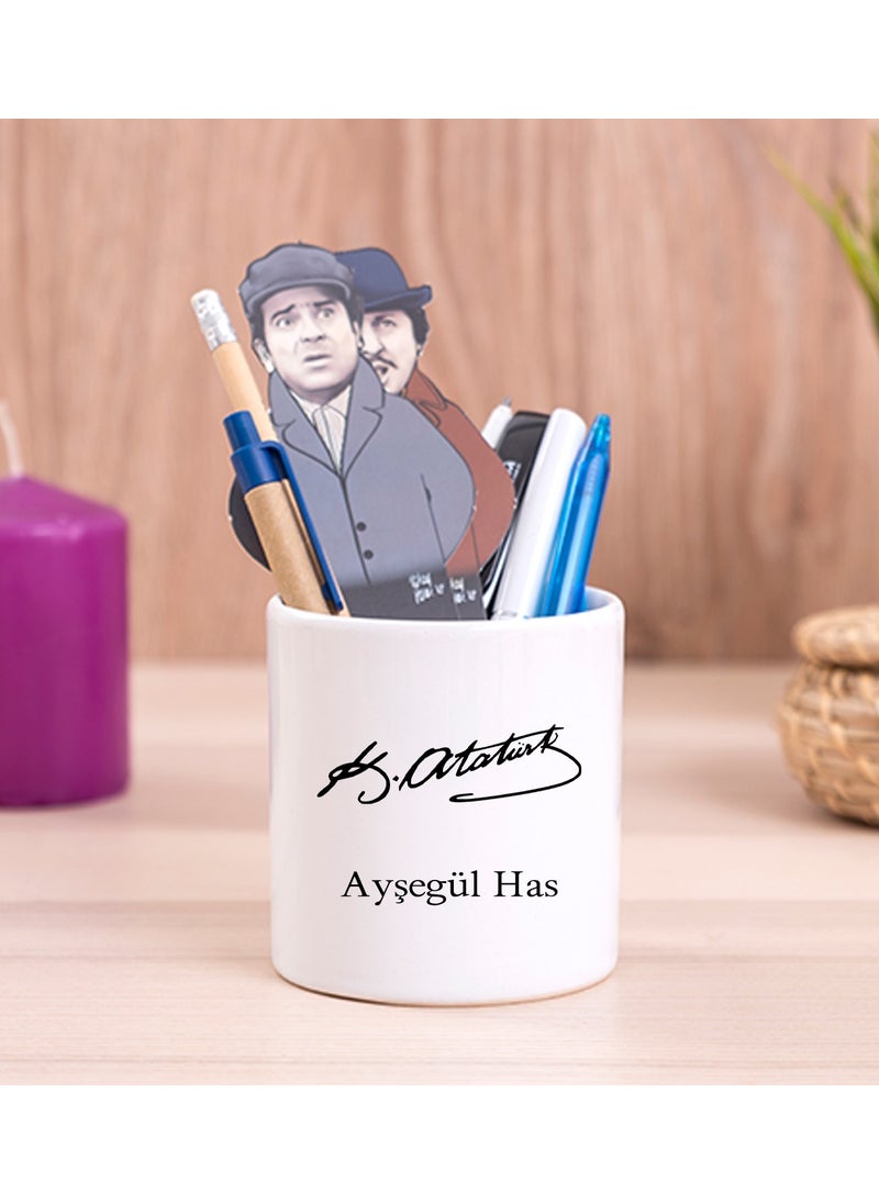 Hediye Dükkanı Gift Shop Personalized Ataturk Signed Ceramic Pen Holder 