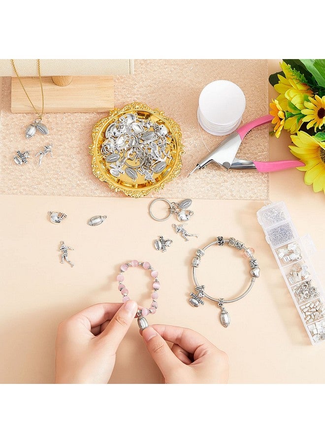 بلولو 70 قطعة من خرزات كرة القدم المختلطة المصنوعة من الفضة على شكل مضرب لاعب كرة قدم، قلادات، صناعة المجوهرات، إكسسوارات، قلادة، سوار، صناعة يدوية - Image 3