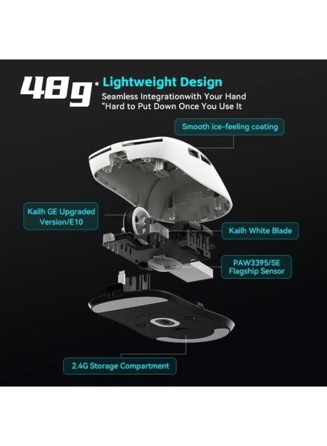 VXE ATK VX R1 Pro Wireless Gaming Mouse – Ultra-Lightweight (48–55 g), PixArt PAW3395/3395 SE Sensor, Adjustable DPI up to 26,000 (R1 Pro, White) - Image 4