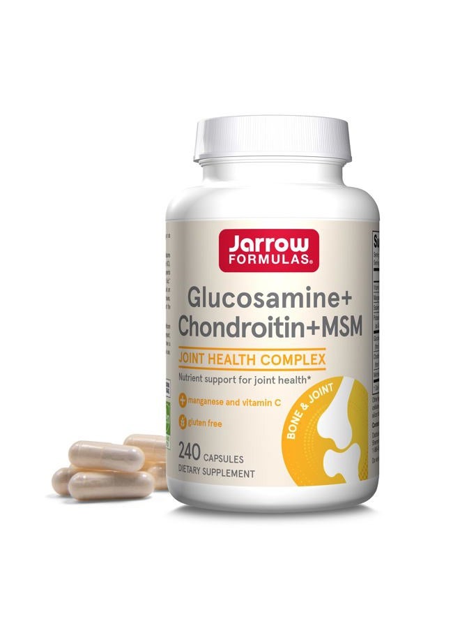 jarrow formulas Glucosamine + Chondroitin + MSM Capsules, Joint Support Supplement with Vitamin C and Manganese, 240 Capsules, 60 Day Supply  - Image 1