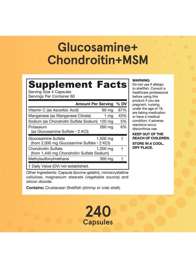 jarrow formulas Glucosamine + Chondroitin + MSM Capsules, Joint Support Supplement with Vitamin C and Manganese, 240 Capsules, 60 Day Supply  - Image 5