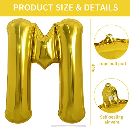 TONIFUL 40 Inch Large Gold Letter M Balloon Foil Mylar for 2026 New Year Eve Graduation Wedding Baby Shower Birthday Party Anniversary Supplies Decorations - Image 5