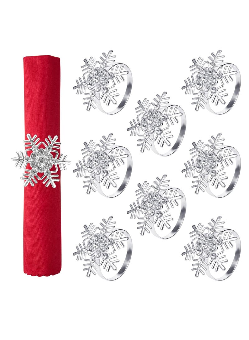 Oasisgalore Set of 8 Silver Snowflake Metal Napkin Rings, Holiday Dinner Party Wedding Banquet Table Decorations. - Image 1