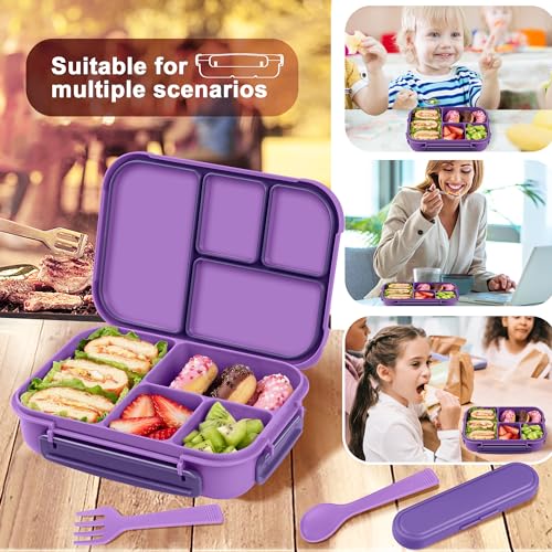 Amathley Lunch Box Kids,Bento Box Adult,Leakproof Lunch Containers for Adults/Kids/Toddler,1200ML-4 Compartments bento Lunch box with Utensil,Microwave & Dishwasher & Freezer Safe (Purple) - Image 5