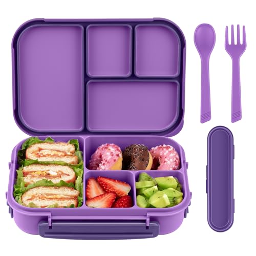 Amathley Lunch Box Kids,Bento Box Adult,Leakproof Lunch Containers for Adults/Kids/Toddler,1200ML-4 Compartments bento Lunch box with Utensil,Microwave & Dishwasher & Freezer Safe (Purple) - Image 1