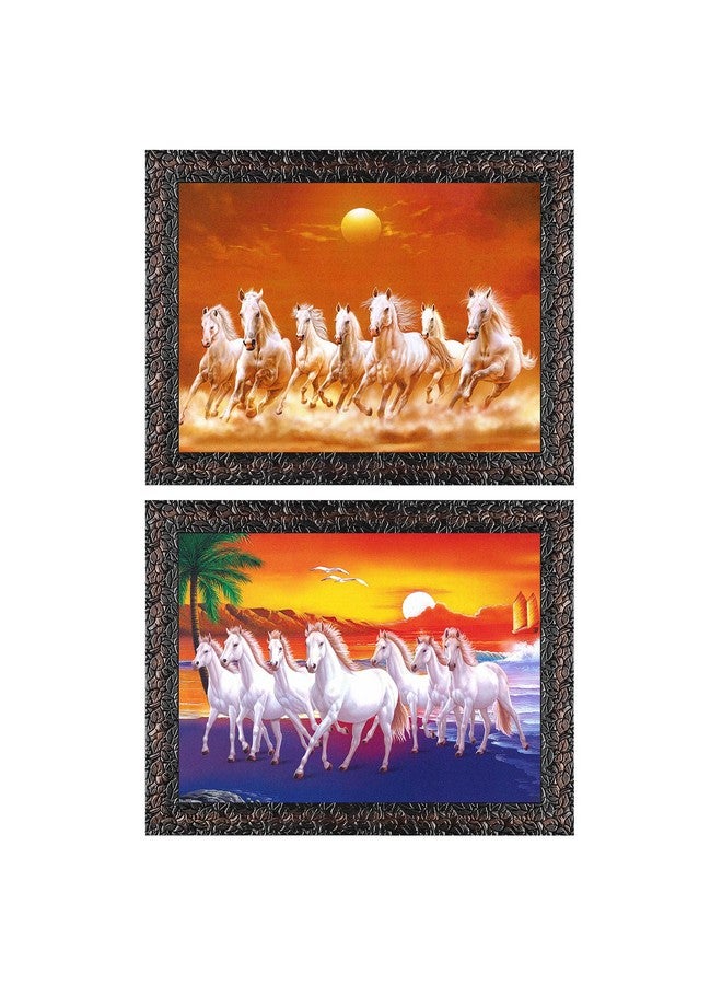 Indianara Indianara Combo (Set of 2) Vastu Seven Running Horses with Sunrise Framed wall Painting with Table Top 5055TTGBN (8 ix 6 inch) -WITH FRAME & GLASS - Image 2