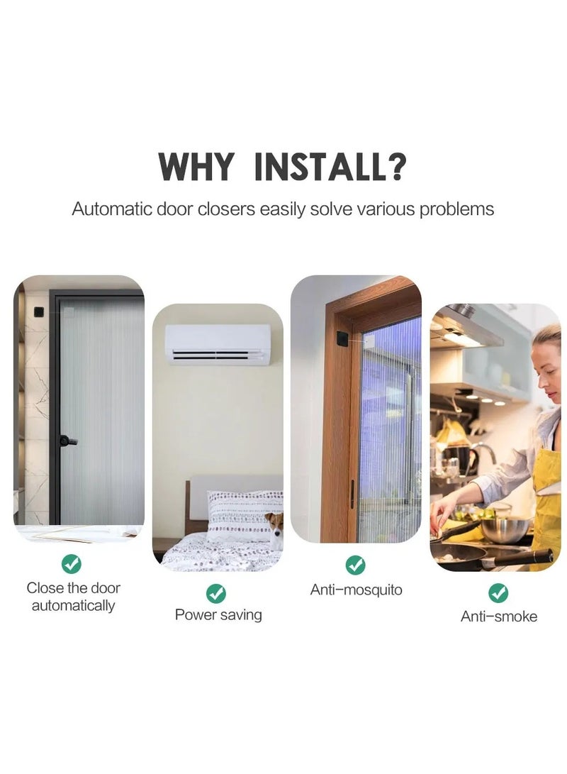 ترجمة إلى العربية: غلَّاق تلقائي بواسطة جهاز استشعار، غلَّاق باب قابل للتعديل بدون ثقوب، موقف سطحي للأبواب يغلق تلقائيًا. - Image 4