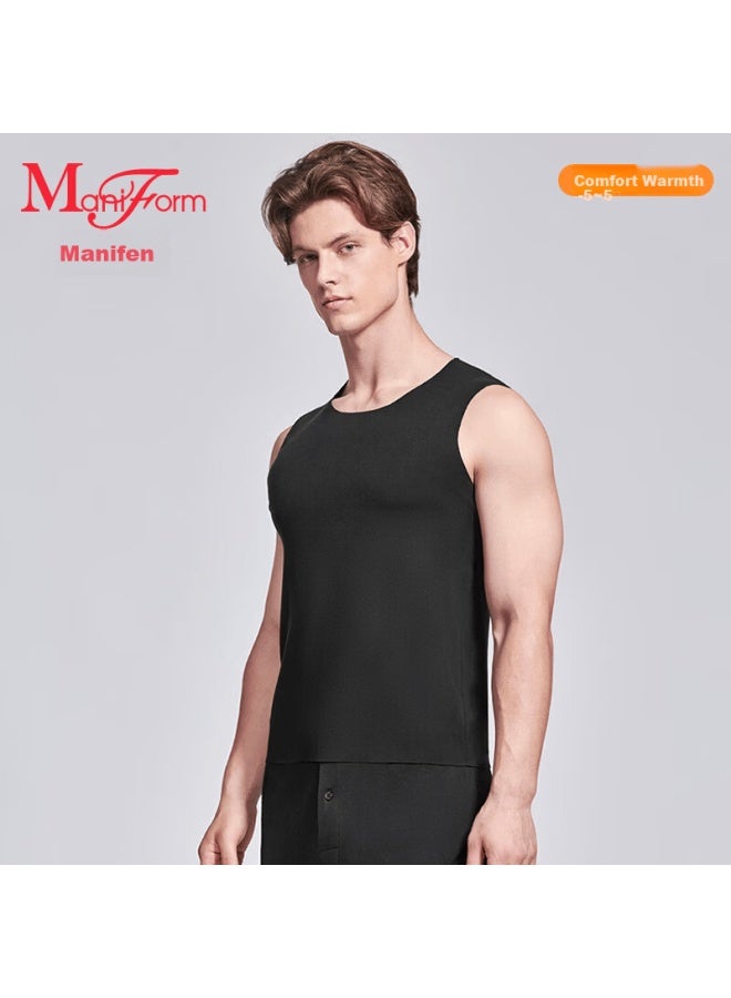 Maniform Men's Camellia Round Neck Antibacterial Seamless Skin-friendly Thermal Base Layer Vest Thickened For Autumn And Winter - Image 1