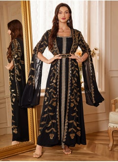 Madam Uniq Moroccan Kaftan Abaya Golden Lace Dress Embroidered Islamic Ramadan Eid Dress Sequin Dress Two-Piece  - Image 5