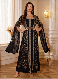 Madam Uniq Moroccan Kaftan Abaya Golden Lace Dress Embroidered Islamic Ramadan Eid Dress Sequin Dress Two-Piece  - Image 4