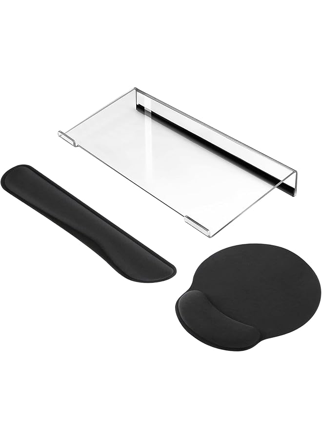 erorex Acrylic Clear Computer Keyboard Stand For Desktop Keyboard Riser Wrist Rest For Ergonomic Typing Working With Mouse Pad Anti Slip Clip White Plastic Film - Image 1