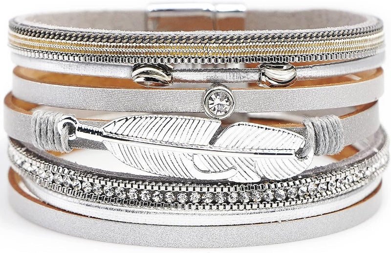 Suyi Women Wrap Bracelet Multilayered Leather Braided Bangle Wrist Cuff Bangles with Magnetic Buckle - Image 1