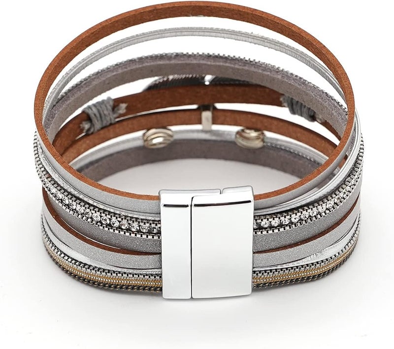 Suyi Women Wrap Bracelet Multilayered Leather Braided Bangle Wrist Cuff Bangles with Magnetic Buckle - Image 4