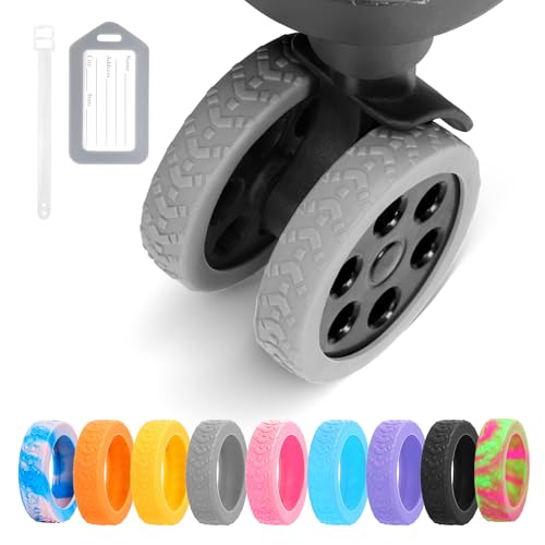 DIGIGRE Luggage Wheel Covers, 8 PCS Silicone Protector Covers for 2-2.6 inches 8-Spinner Wheels, Wear-Resistant, Anti-Noise, Gray - Image 1