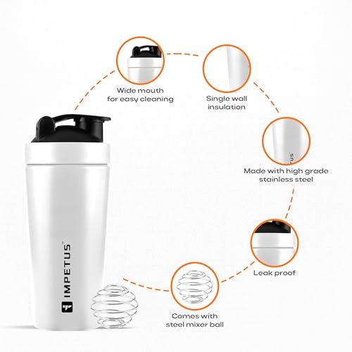 IMPETUS Stainless Steel Protein Shaker for Gym 750ml, Sipper Bottle, Workout Accessories for Men - Image 2