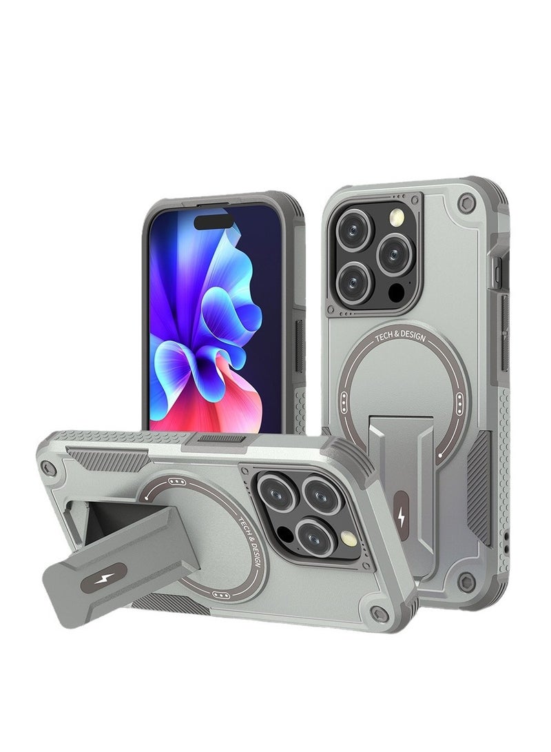 Suitable for iPhone 16ProMax 16Pro magnetic hidden bracket mobile phone case anti-drop protective case - Image 1