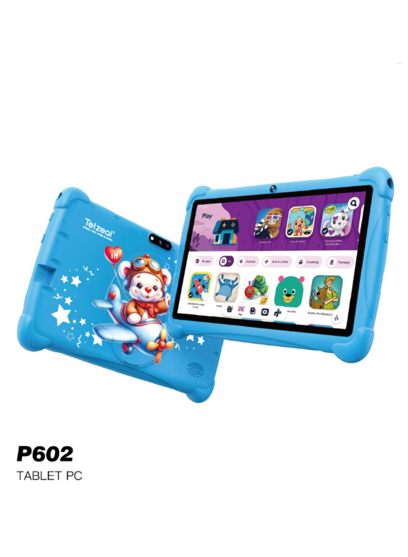 Telzeal P602 7" HD Android Tablet – 4GB RAM, 128GB ROM, 3000mAh Battery, WiFi, Dual Cameras,Includes Free Gifts, High-Performance, Portable, User-Friendly -Blue