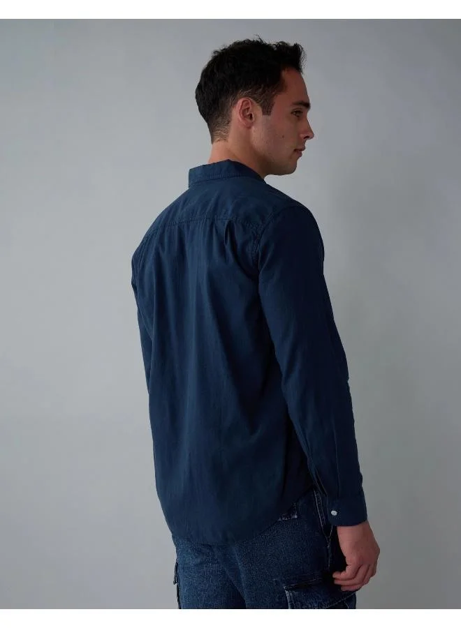 American Eagle AE Long-Sleeve Linen-Blend Button-Up Shirt