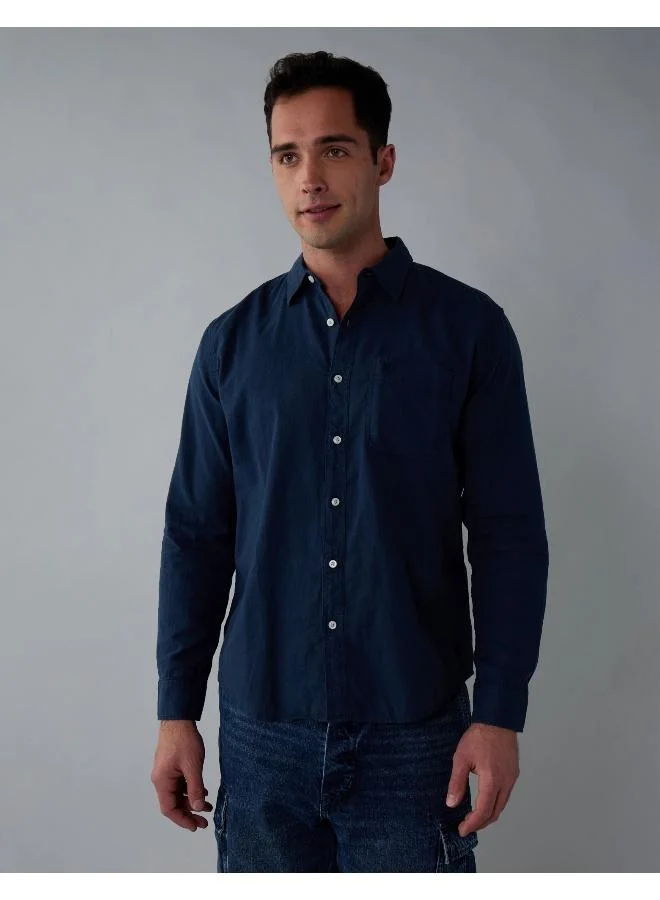 American Eagle AE Long-Sleeve Linen-Blend Button-Up Shirt
