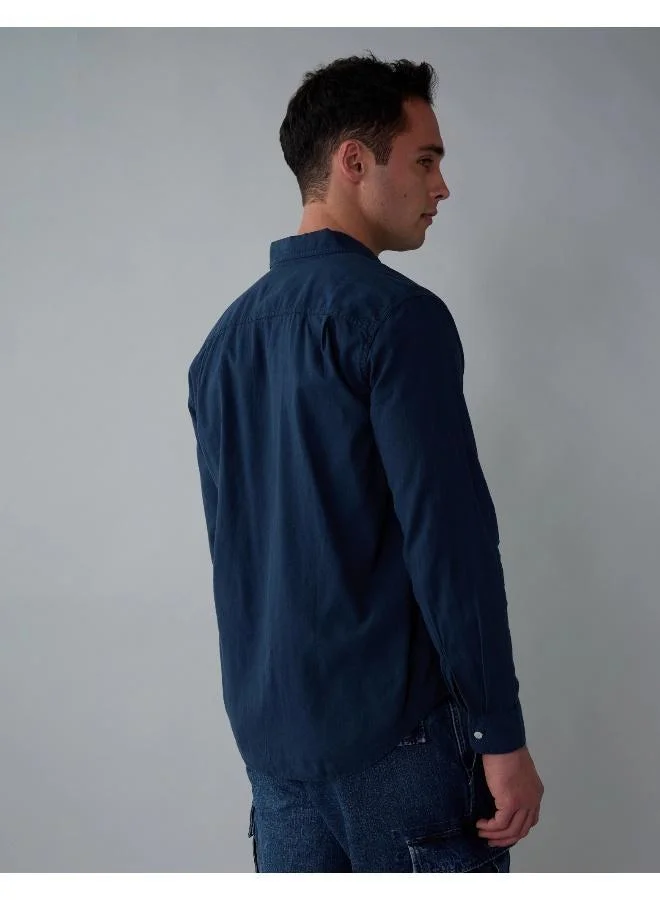 American Eagle AE Long-Sleeve Linen-Blend Button-Up Shirt