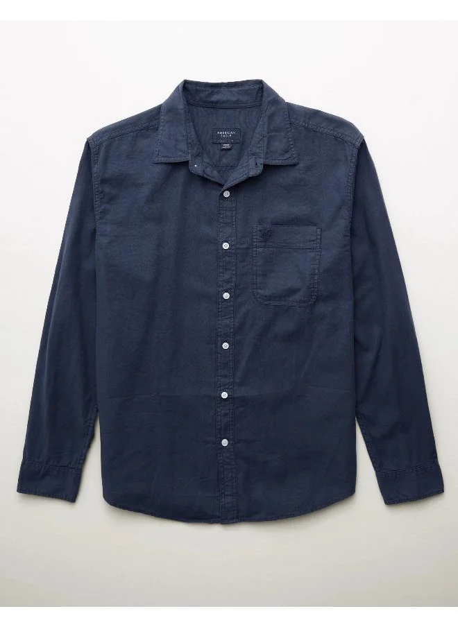 American Eagle AE Long-Sleeve Linen-Blend Button-Up Shirt