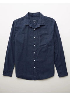 American Eagle AE Long-Sleeve Linen-Blend Button-Up Shirt  - Image 1